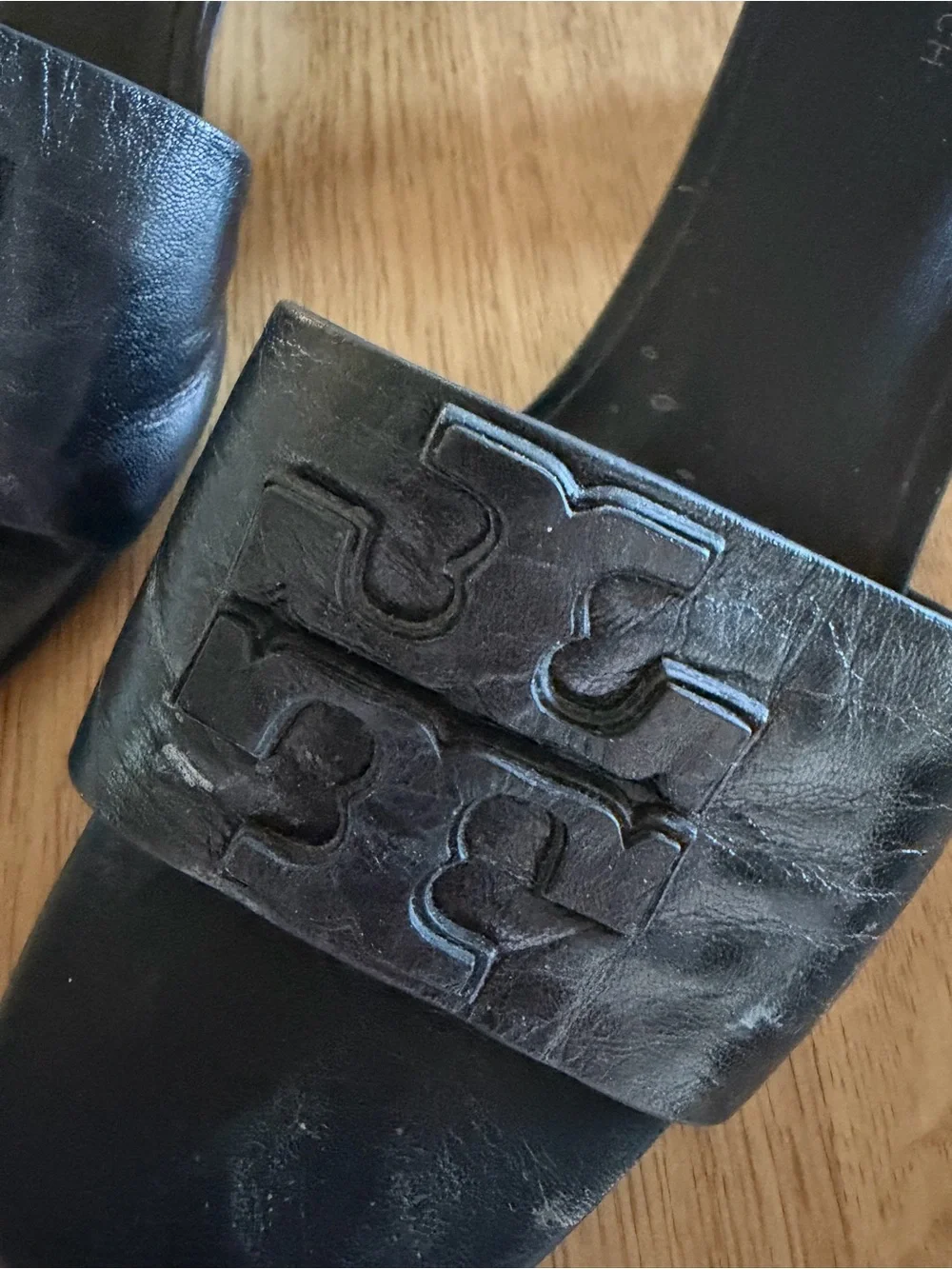 Tory Burch Black Leather Logo Slide Heels Size 8M